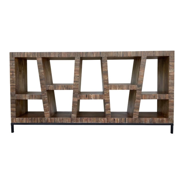 Abstract Modern Walnut Finished Wood Bookcase For Sale