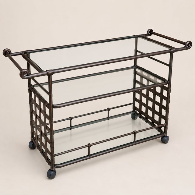 Brown Jordan Vintage Florentine Serving Cart With Glass Shelves Attributed to Brown Jordan For Sale - Image 4 of 4