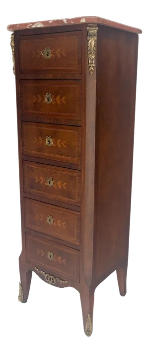 Rouge Marble Top 6 Drawers w/ Dovetails French Louis XV Lingerie Chest Dresser