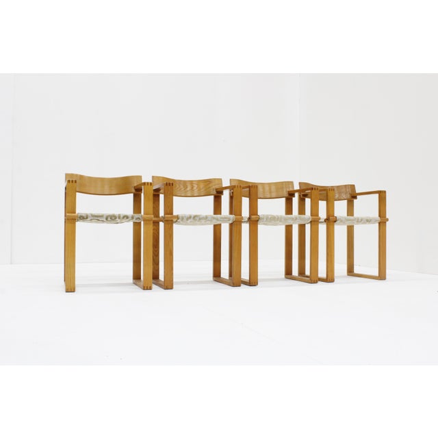 Set of 4 vintage dining chairs by renowned Dutch woodworker Ate van Apeldoorn. Beautiful geometric design from the 1970s...