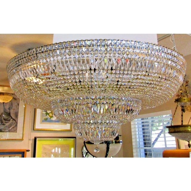 1990s 1990s Grand Schonbek 48" Diameter Petit Crystal Three Tier Flush Mount Chandelier For Sale - Image 5 of 15