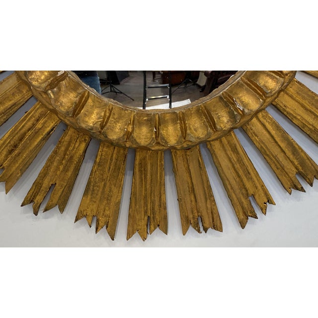 Spanish Gilt Sunburst or Starburst Convex Mirror (Diameter 21) For Sale - Image 12 of 12