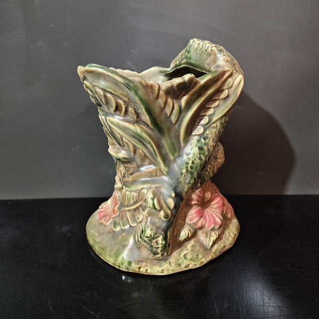 Green 1960s Hand Sculpted Phoenix & Floral Ceramic Brush Pot For Sale - Image 8 of 10