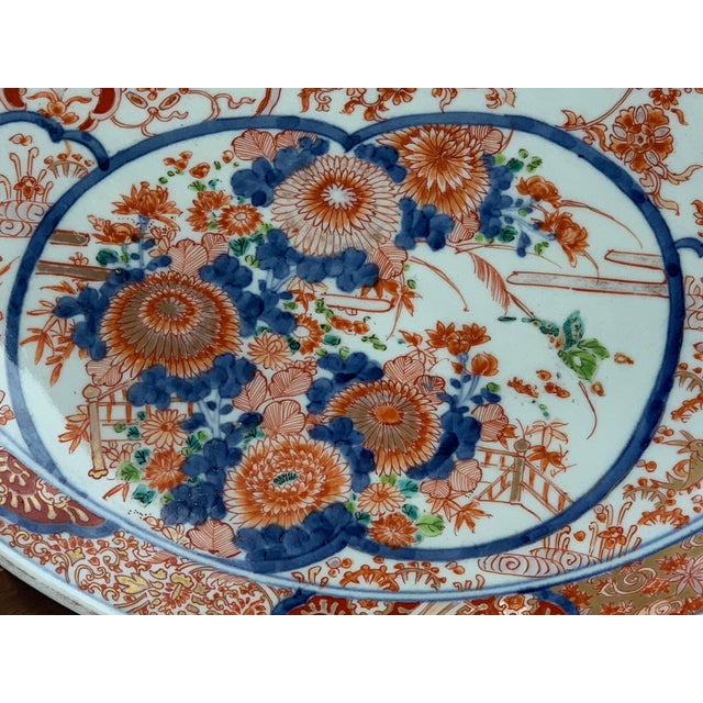Japonisme Large Imari Porcelain Charger Hand Painted in Cobalt Blue & Iron Red-18.25” Diameter For Sale - Image 3 of 8