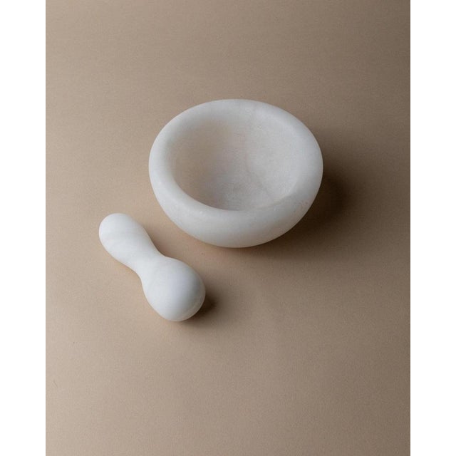 Mid-Century Marble Mortar and Pestle in White Stone with Structure, Italy, 1980s, Set of 2 For Sale - Image 5 of 13