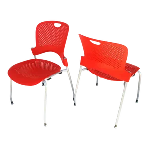 Red Caper Stacking Chairs by Jeff Weber for Herman Miller - a Pair