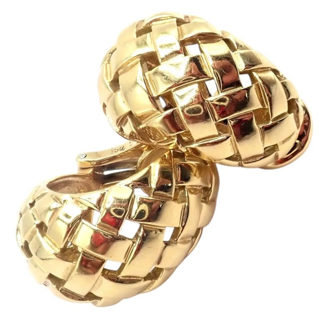 18k Yellow Gold Vintage Vannerie Basket Weave Hoop Earrings by Tiffany & Co. *These earrings are made for non pierced...