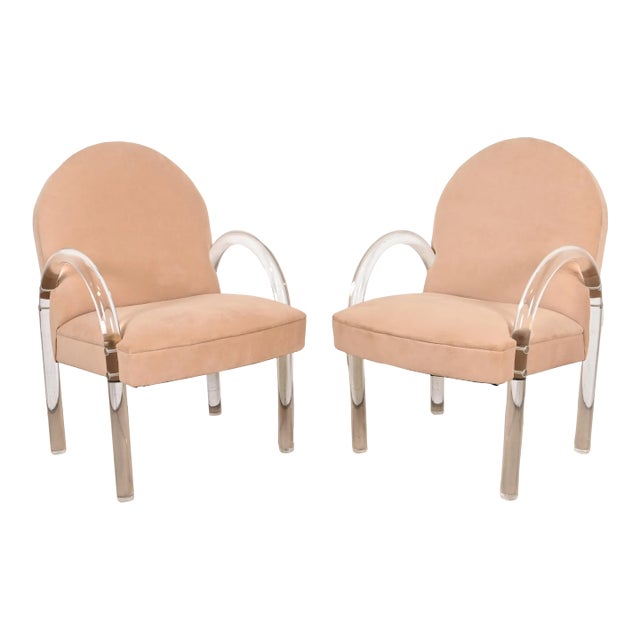 Leon Rosen for Pace Collection Modern Art Deco Lucite Waterfall Armchairs, Pair For Sale