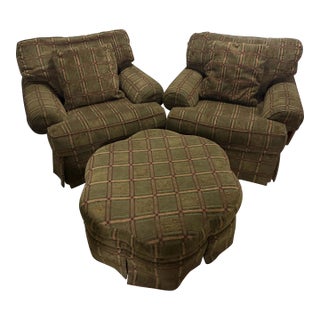 Sherrill Overstuffed Chairs and Ottoman - 3 Pieces for $600 For Sale