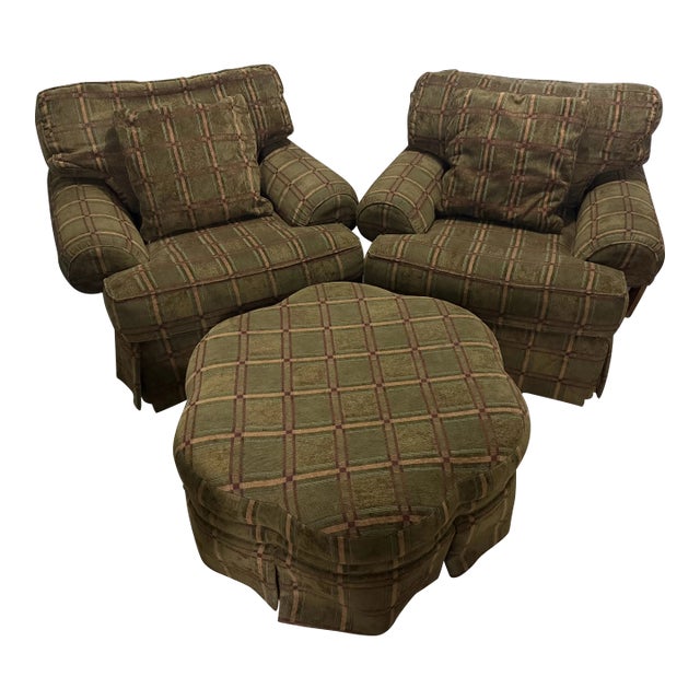 Sherrill Overstuffed Chairs and Ottoman - 3 Pieces for $600 For Sale