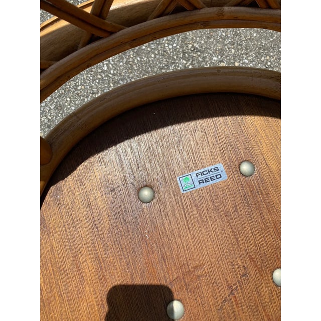 Vintage Bamboo Patio Dining Set with 4 Swivel Chairs and Tempered Glass