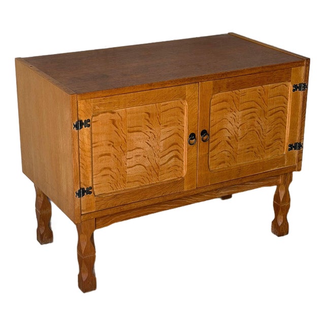 Henning Kjærnulf Oak Storage Cabinet With Black Handles Danish Mid-Century Modern 1960s For Sale