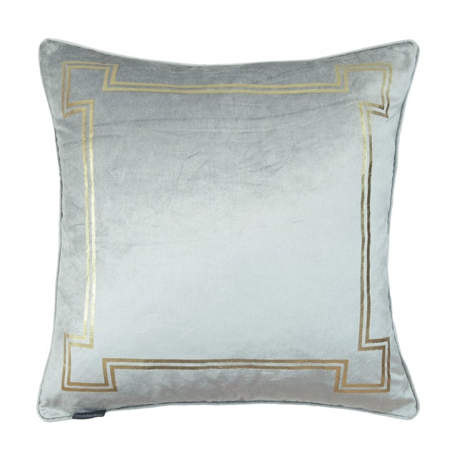 Contemporary Aria Cool Grey Velvet Pillow With Gold Foil Accents