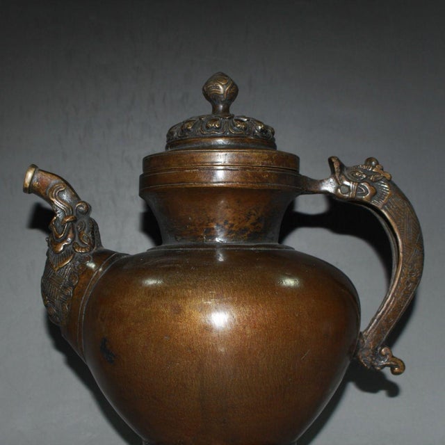 Metal Late 20th Century Asian Tibetan Style Copper Ewer With Dragon Handle & Beast Spout For Sale - Image 7 of 9