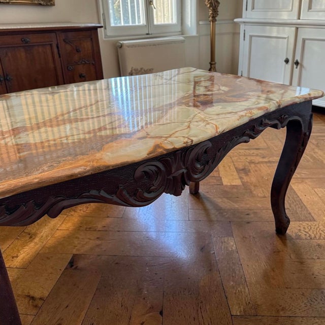 Emerald 1970s Italian Vintage 4p Hand Carved Wood Onyx Top Coffee Table Side Accent Set For Sale - Image 8 of 15