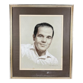 Vintage 1971 Woodi Ishmael Signed Original Pastel Portrait of a Man For Sale