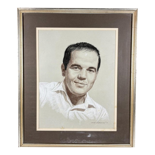 Vintage 1971 Woodi Ishmael Signed Original Pastel Portrait of a Man For Sale