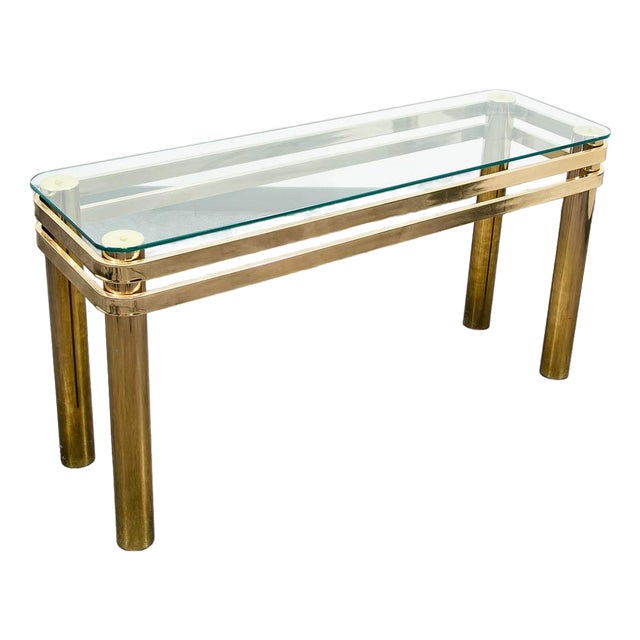 Mid Century Modern Console Table Entry Sofa Metal Brass Glass Vintage Floating For Sale