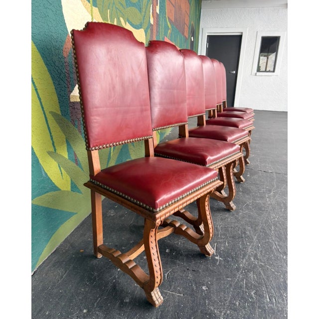 Early 20th Century Spanish Revival Leather Dining Chairs - 6 For Sale - Image 5 of 13