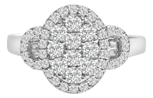10K White Gold 1.0 Cttw Diamond Oval Cluster with Halo Vintage-Inspired Art Deco 3 Stone Style Statement Ring (G-H Color, SI1-SI2 Clarity) - Size 7.25