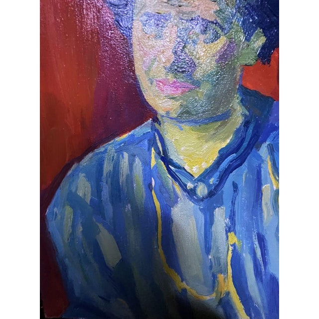 Blue Oil Painting Woman in Blue Victor Konotopsky For Sale - Image 8 of 9