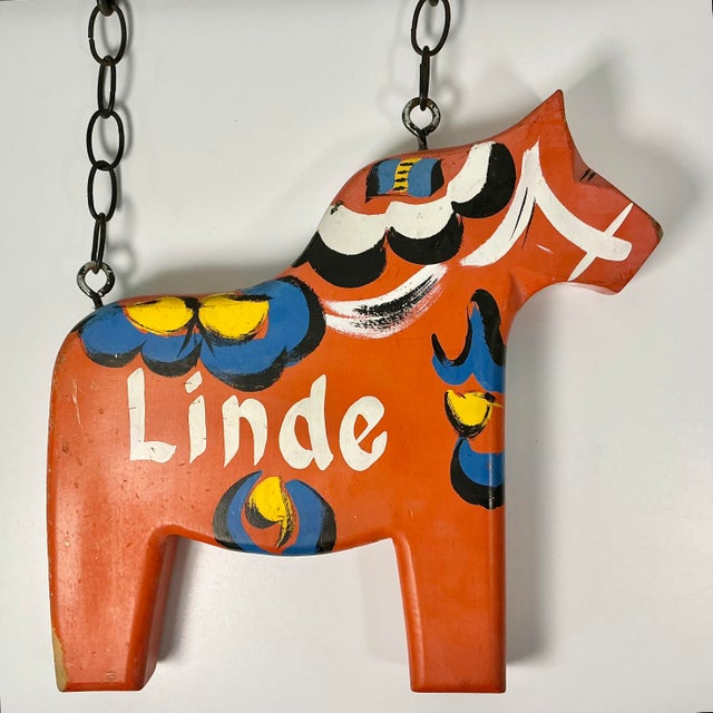 1970s Vintage Boho Chic Gustavian Swedish Dala Horse House Sign & Iron Bracket For Sale - Image 13 of 15