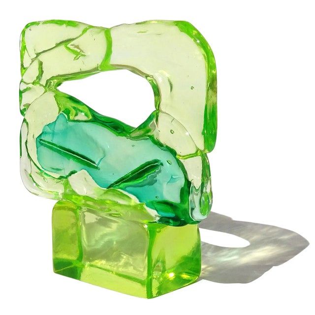 Vintage Murano Salviati Luciano Gaspari Uranium Uv Reactive Yellow Green Italian Art Glass Abstract Sculpture For Sale - Image 10 of 11
