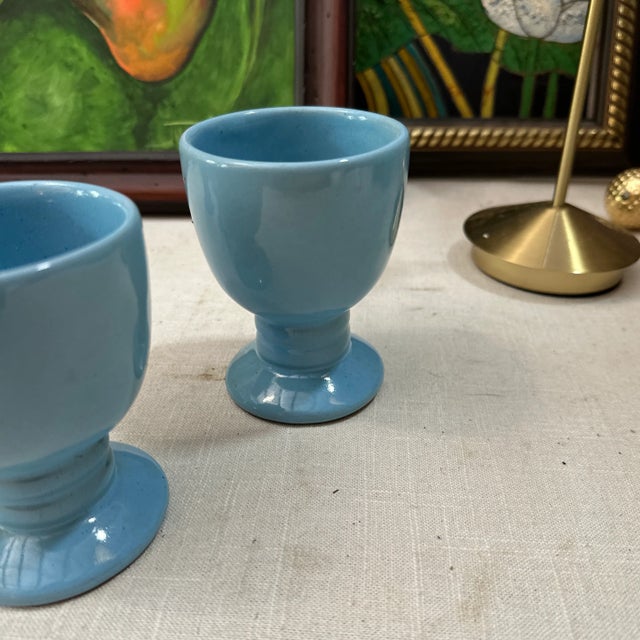 1970s Collection of Blue Frankoma Lazy Bones Ceramic Cups- Set of 4 For Sale In Atlanta - Image 6 of 8