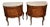 1930s Pair French Louis XV Walnut Satinwood Inlay & Marble Top Nightstands / Small Commodes For Sale