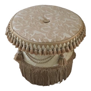 1960s Vintage Upholstered Hollywood Regency Round Ottoman - Attributed to Charles Stewart For Sale