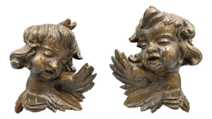 Large 19th Century Hand Carved Putti Winged Angels, Set of 2