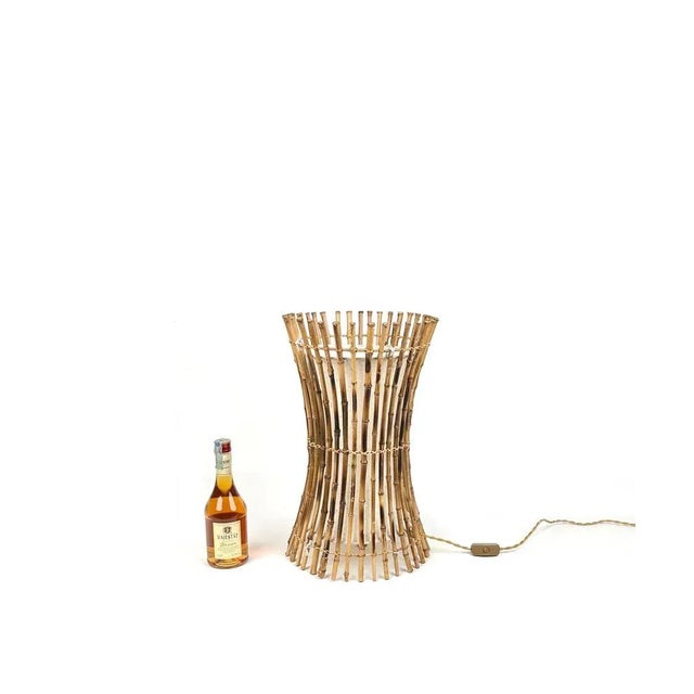 1960s Italian Bamboo, Rattan and Cotton Floor Lamp in the style of Franco Albini, 1960s For Sale - Image 5 of 13