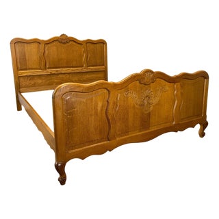 Vintage Louis XV French Oak Double Bed For Sale