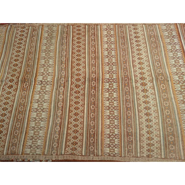Antique Uzbek Tribal Soumak Kilim, Handwoven Stripe Pattern, Brown & Gold, 4x7 For Sale - Image 12 of 16