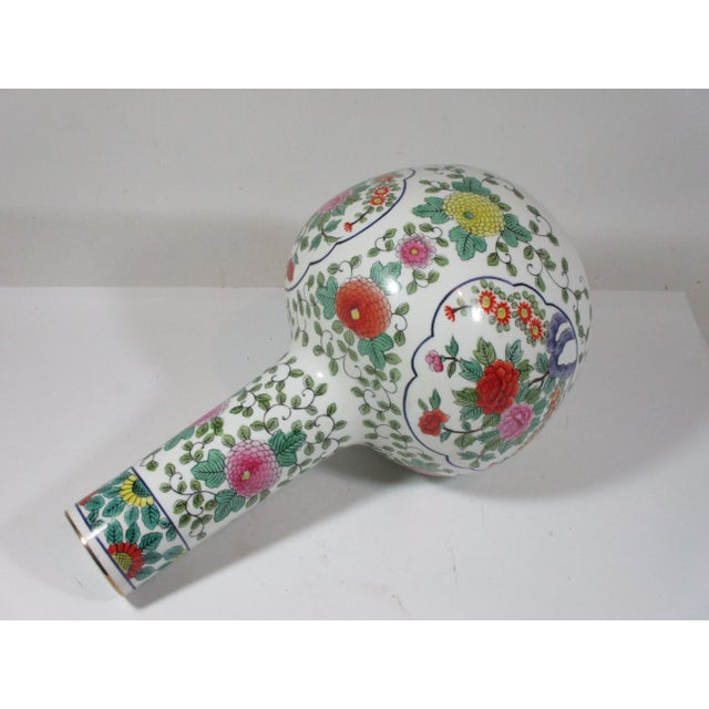 Large Asian Hand Painted Bulbus Long Neck Vase For Sale - Image 6 of 8