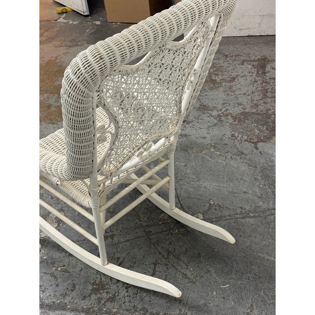 Victorian Style Wicker Rocking Chair, White For Sale - Image 10 of 12
