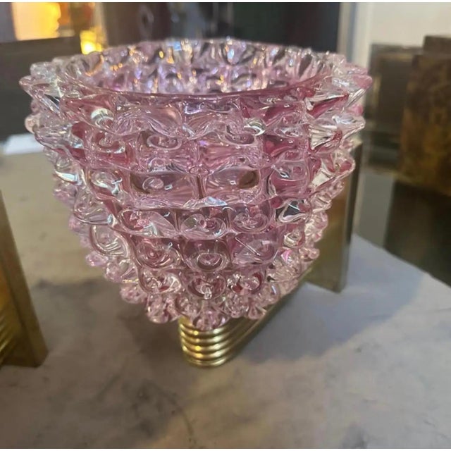 Two 1990s Barovier Style Art Deco Rostrato Pink Murano Glass Wall Sconces For Sale - Image 9 of 10