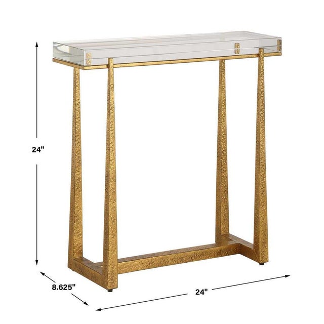 This elegant accent table adds a touch of luxury to any room. The textured antique gold finished iron legs perfectly...