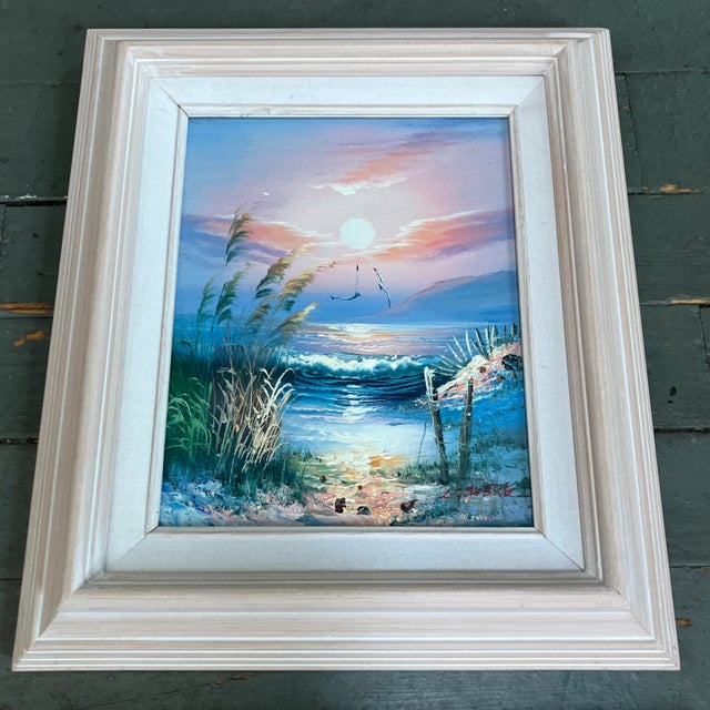 Impressionist 1970’s Vintage Impressionist Florida Beach Scene Seascape Paintings Original Frames Signed - Set of 2 For Sale - Image 3 of 6