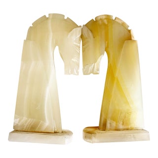 Vintage Alabaster Horse Head Bookends, a Pair For Sale