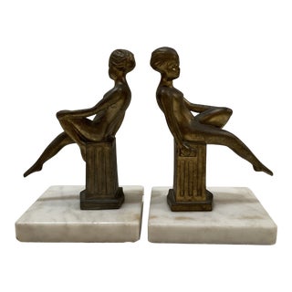 1960s Art Deco Lady Bookends- a Pair For Sale