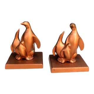 Midcentury Copper Penguin Bookends For Sale