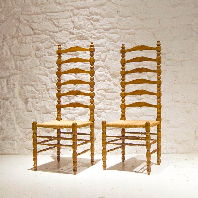 Set of Spanish High Chairs with Ladder Back, 1940s, in Restored conditions. Designed before 1890