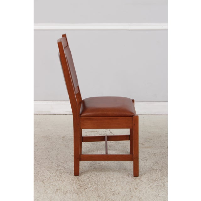 2010s Set of 4 Stickley Mission Cherry Leather Dining Chairs For Sale - Image 5 of 18