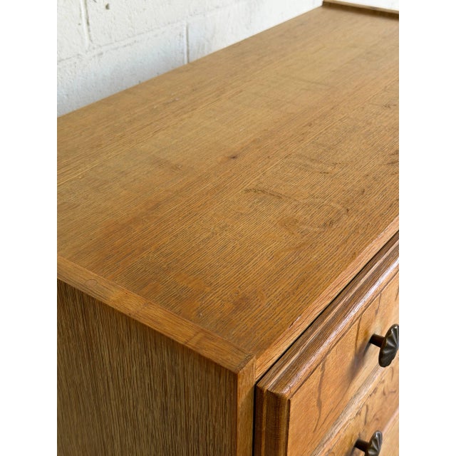Vintage Small Oak Dresser With 4 Drawers Sunburst Knobs and Tapered Legs Denmark 1960s For Sale - Image 12 of 12