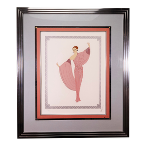 Erte in the Evening Signed Contemporary Art Deco Serigraph on Paper Framed 1981