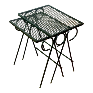 Mid 20th Century Black Wrought Iron Tables Atrributed to Salterini - Set of 2