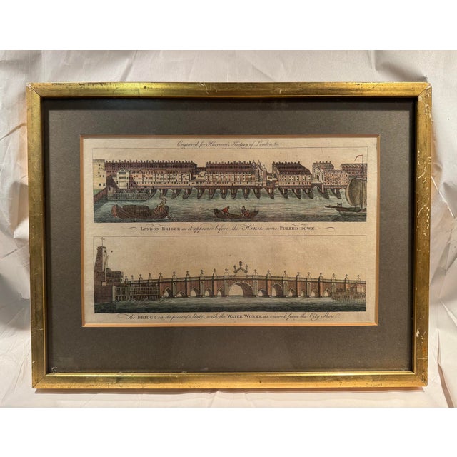 Beige 18th Century Original Hand Colored Engraving, London Bridge From Harrison's History of London For Sale - Image 8 of 8