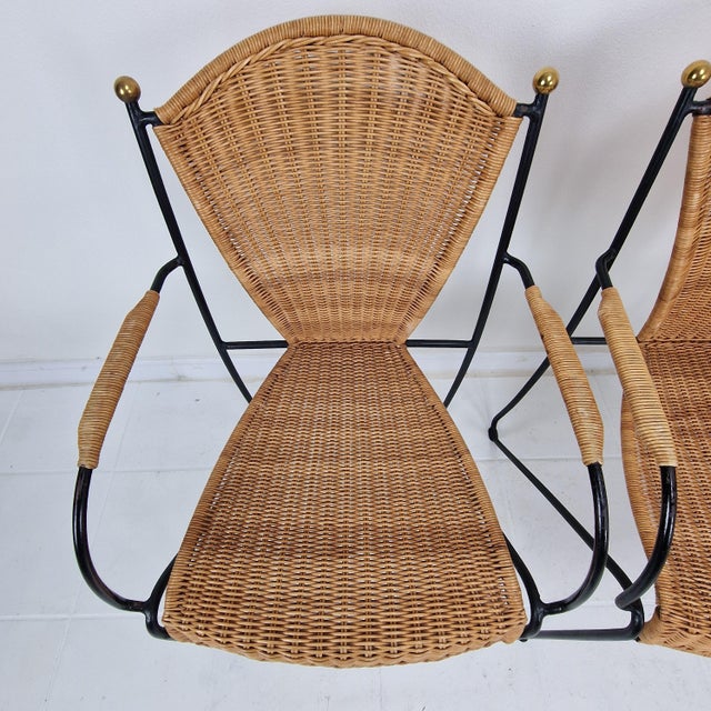 Vintage Wicker and Iron Armchairs by Frederic Weinberg, 1950s, Set of 8 For Sale - Image 16 of 18