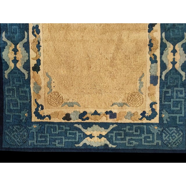 Textile 1880s Yellow Geometric Solid Antique Chinese Peking Rug 3'2" X 7 Handknottted Wool Carpet For Sale - Image 7 of 7